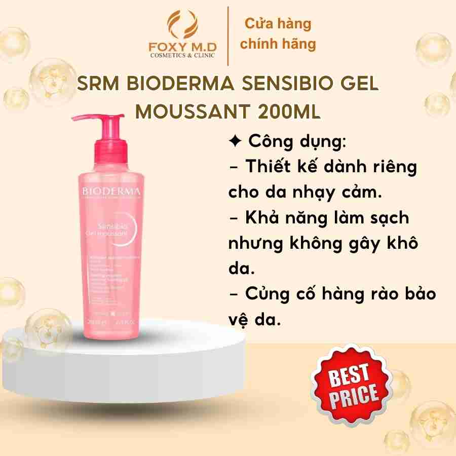 Gel rửa mặt tạo bọt cho da nhạy cảm Bioderma Sensibio Gel Moussant - 200ml