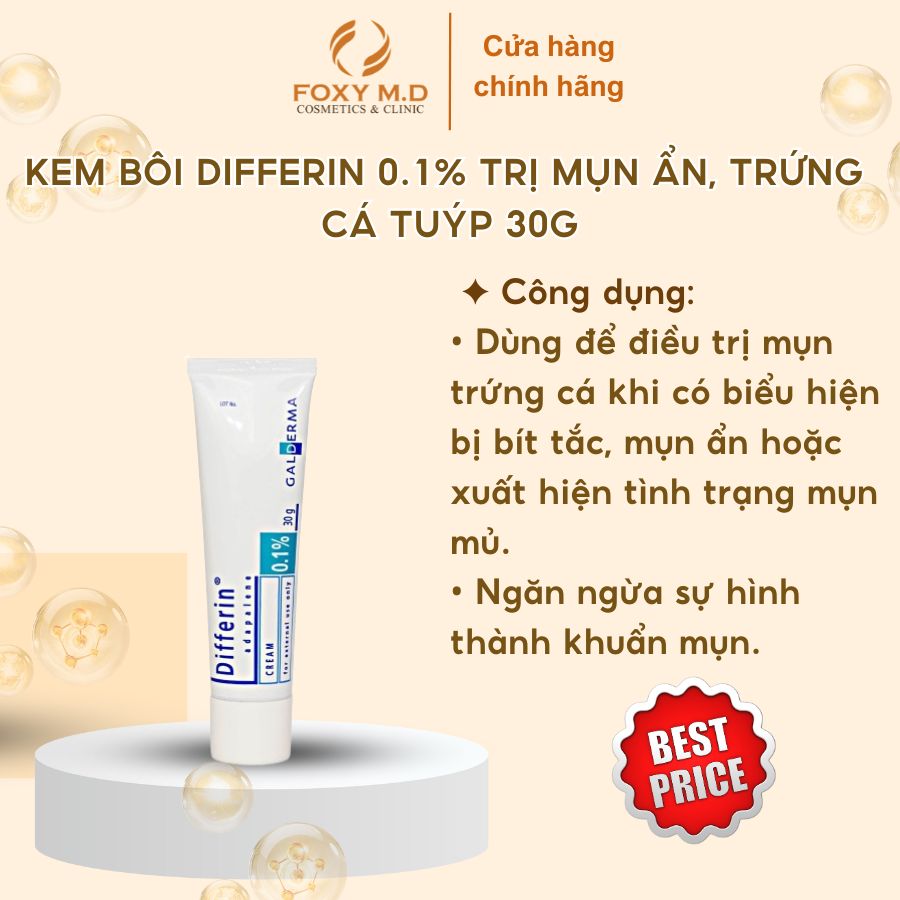 Kem bôi Differin 0.1% trị mụn ẩn, trứng cá tuýp 30g