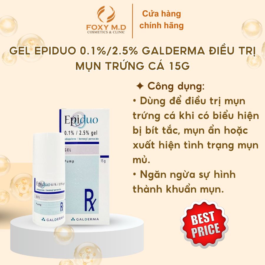 Gel Epiduo 0.1%/2.5% Galderma điều trị mụn trứng cá 15g