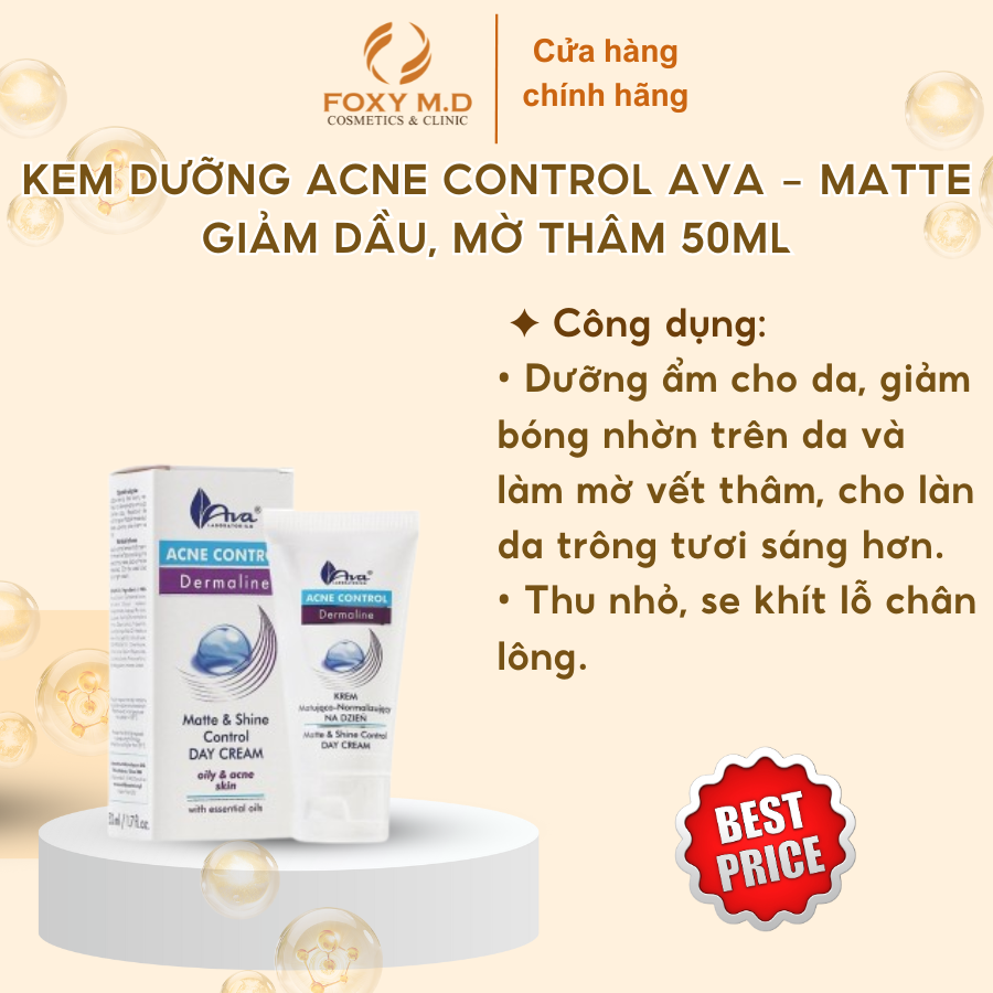 Kem Dưỡng Ava Acne Cho Da Dầu Mụn Mờ Vết Thâm và Kiểm Soát Dầu 50ml