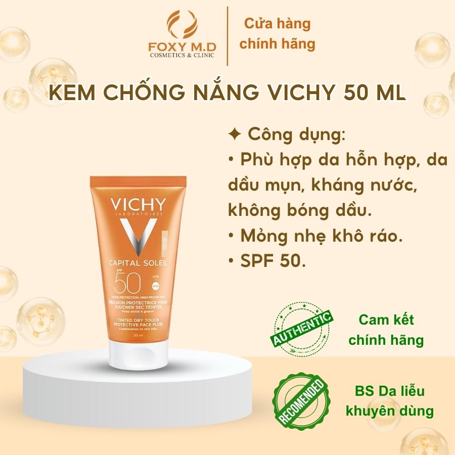 Kem chống nắng SPF 50 UVA UVB Vichy Capital Soleil Mattifying Dry Touch Face Fluid 50ml