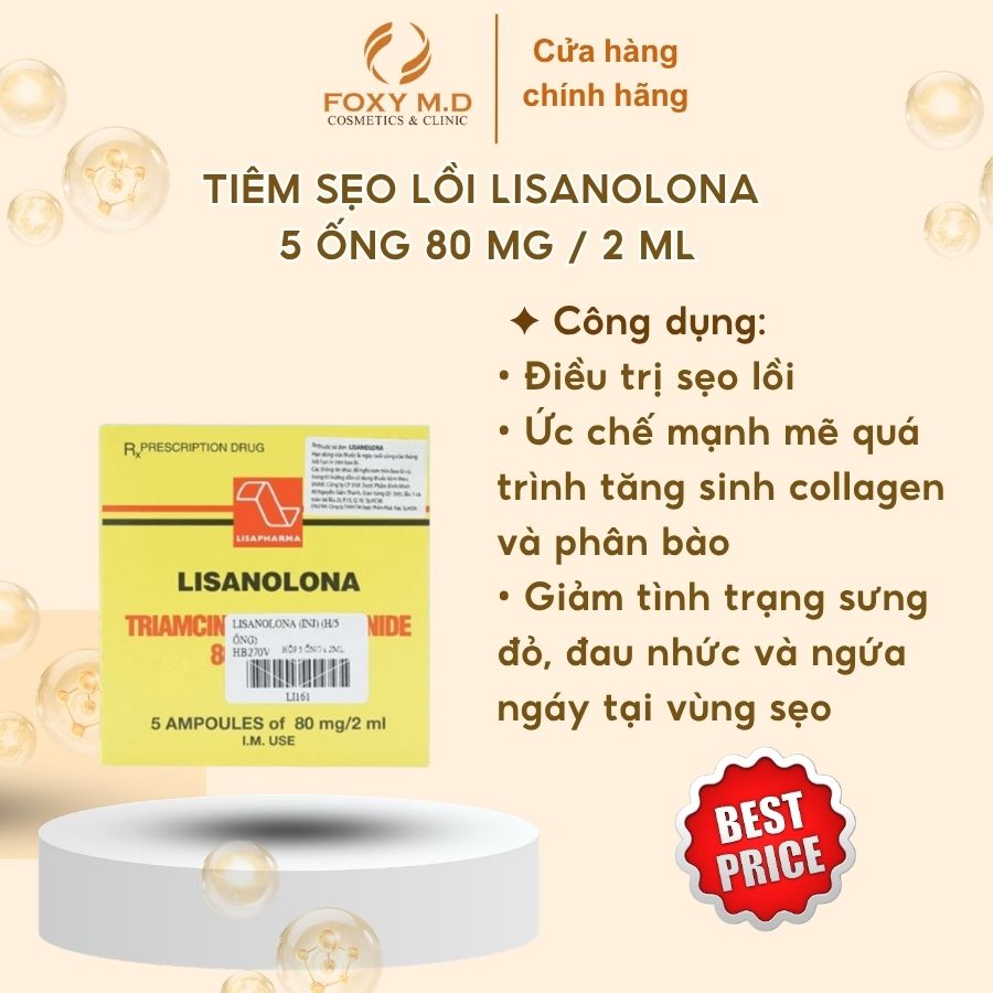 Tiêm Sẹo Lồi Lisanolona 80 mg/2 mL (5 Ống)