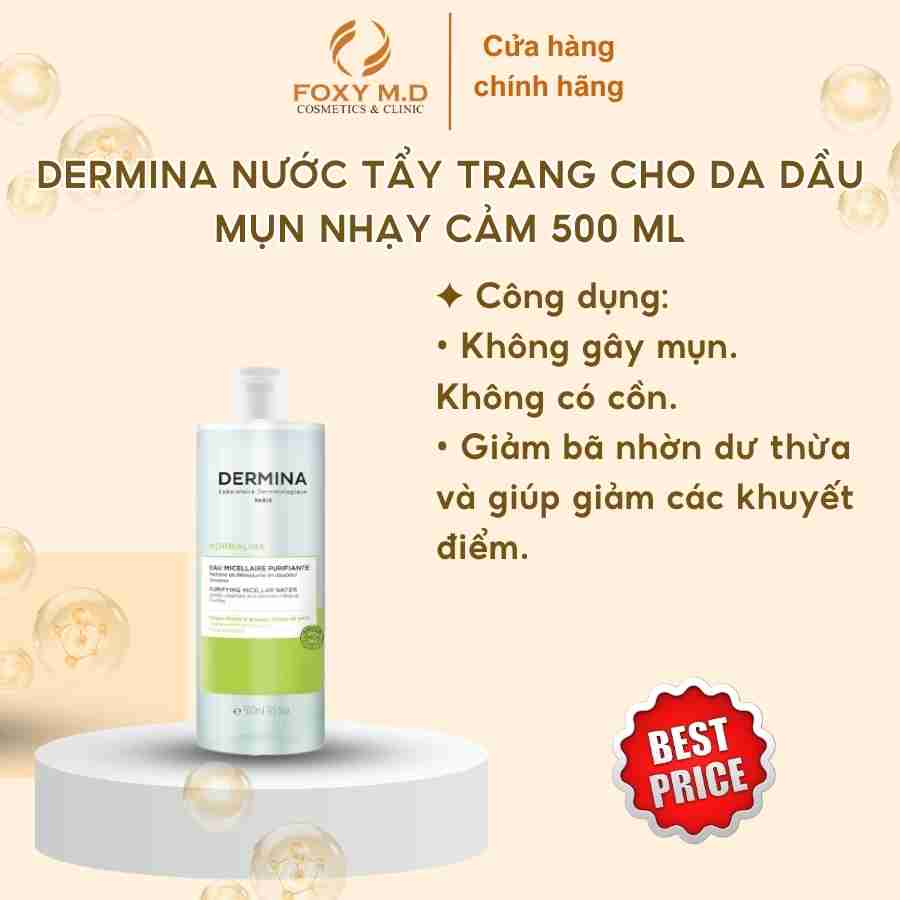 DERMINA Nước tẩy trang cho Da dầu mụn Nhạy cảm 500 Ml