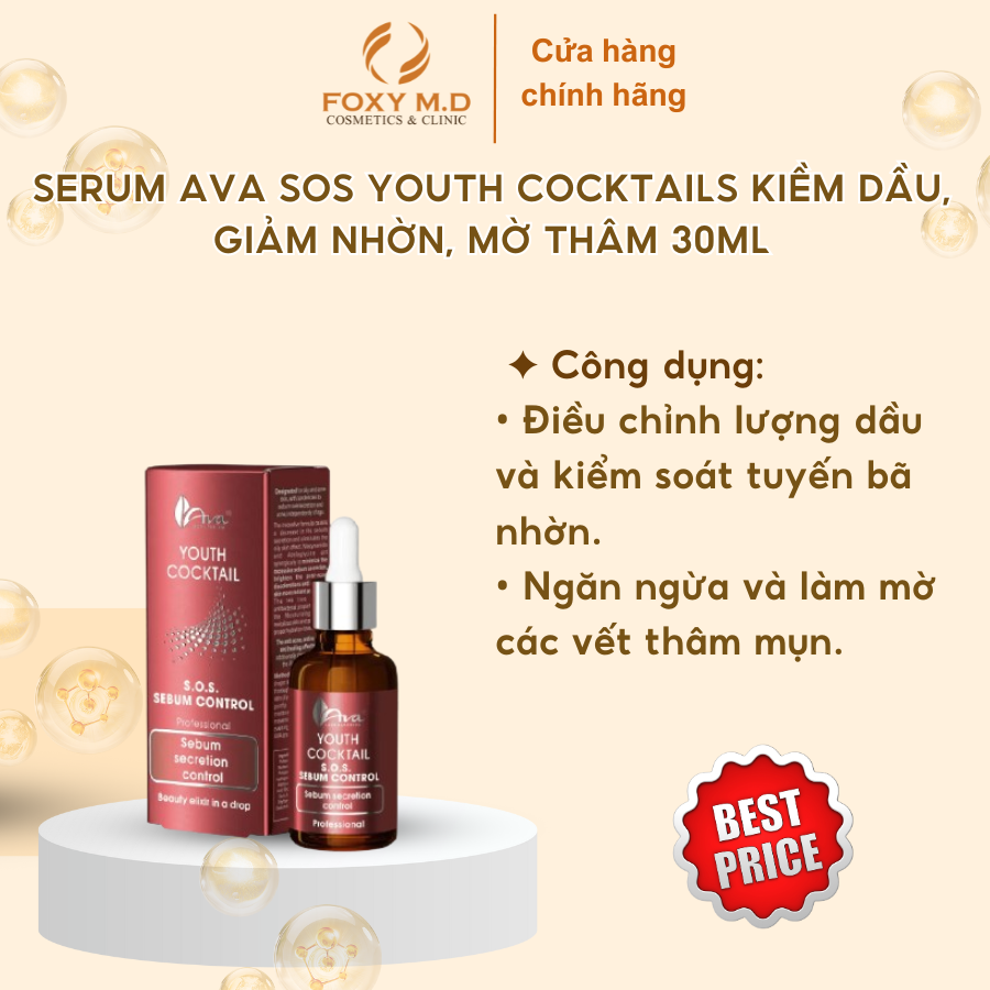 Serum Ava SOS Sebum Control kiềm dầu, giảm nhờn, mờ thâm 30ml