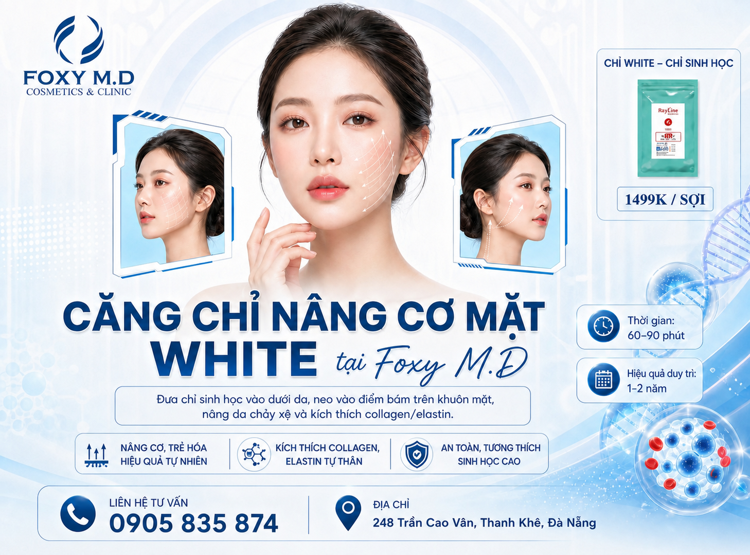 Căng Chỉ Nâng Cơ Mặt PDO Đà Nẵng — Chỉ PDO Cog Chuẩn Y Khoa Nâng Cơ Mặt Tại Foxy M.D Clinic