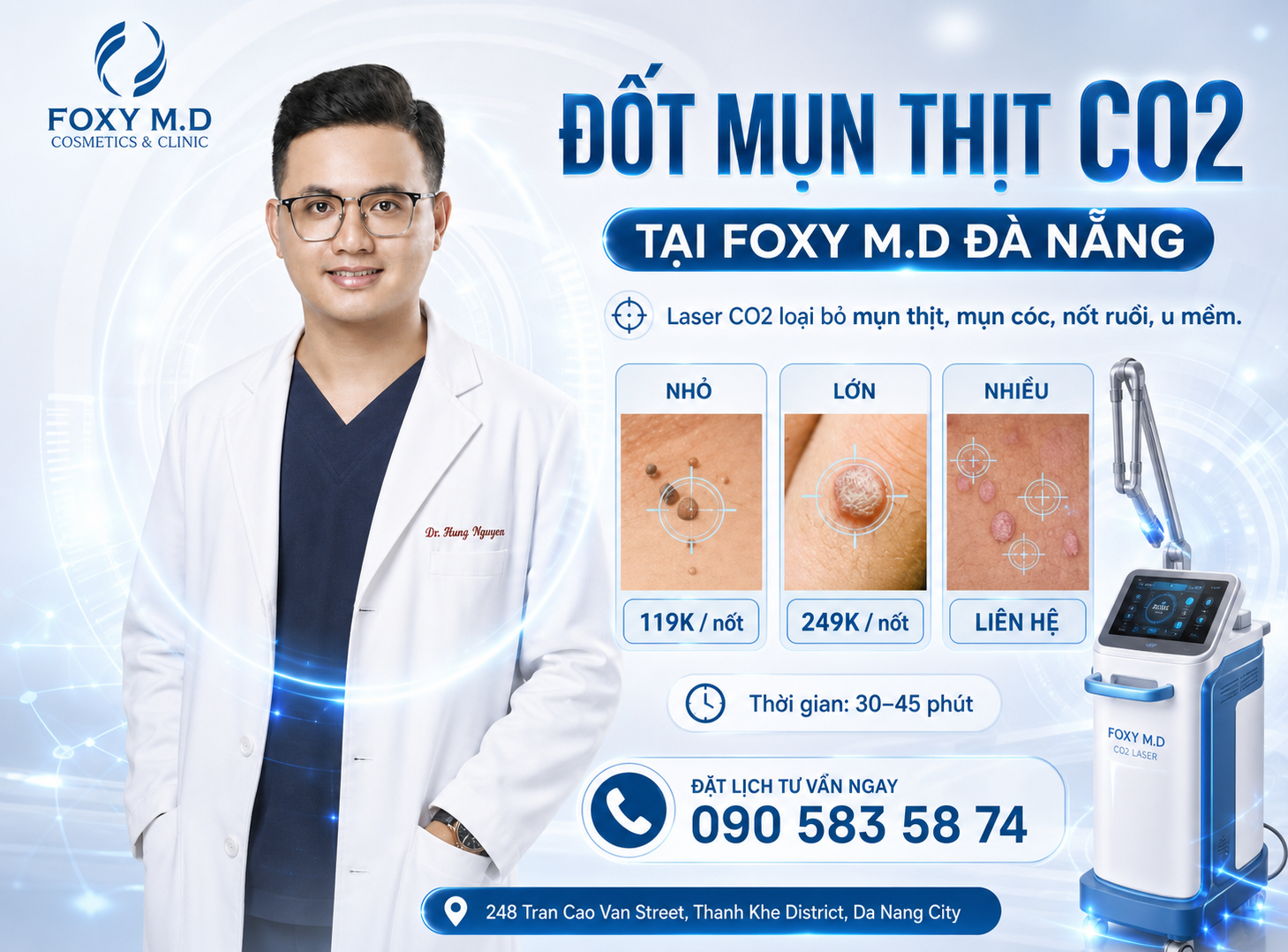 Đốt CO2 Điều Trị U Mềm, Mụn Cóc & Tổn Thương Da Lành Tính Đà Nẵng Tại Foxy M.D Clinic