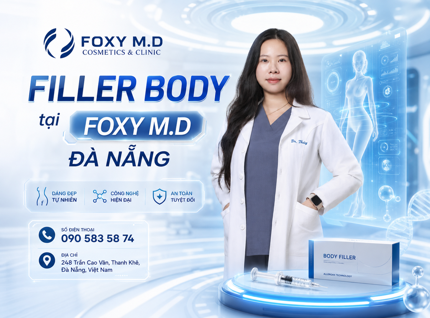 Filler Body Tại Đà Nẵng — Làm Đầy Vùng Cơ Thể Bằng Bác Sĩ Da Liễu Tại Foxy M.D Clinic