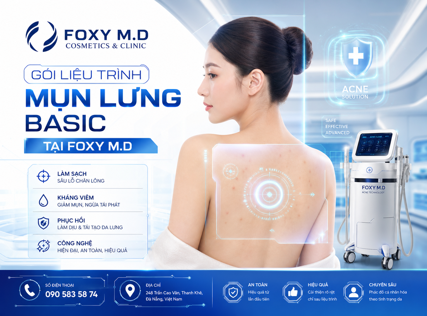 Gói Mụn Lưng Basic Đà Nẵng — Kiểm Soát Mụn Lưng Nhẹ Định Kỳ Tại Foxy M.D Clinic