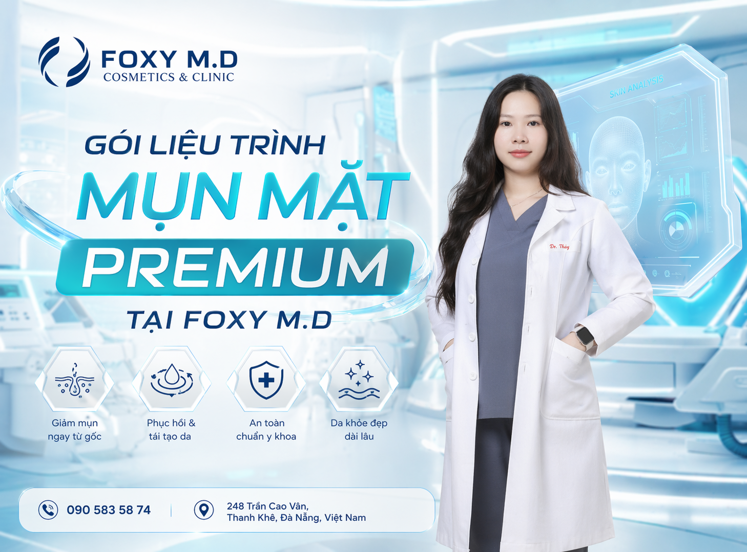 Gói Mụn Mặt Premium Đà Nẵng — Điều Trị Mụn Nặng Chuyên Sâu Kết Hợp Laser Tại Foxy M.D Clinic