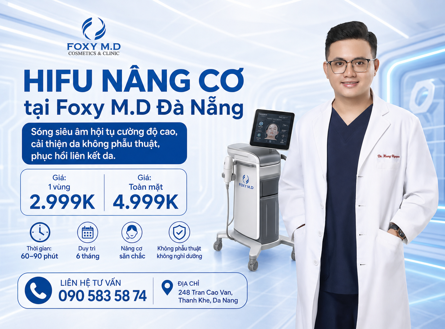 HIFU Nâng Cơ Mặt Đà Nẵng — Siêu Âm Hội Tụ Nâng SMAS Không Xâm Lấn Tại Foxy M.D Clinic