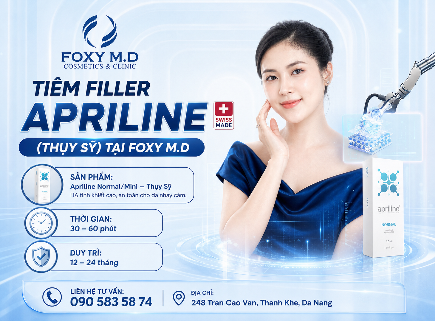 Tiêm Filler Apriline Thụy Sỹ Tại Đà Nẵng – HA Tinh Khiết An Toàn Cho Da Nhạy Cảm
